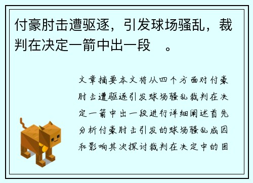 付豪肘击遭驱逐，引发球场骚乱，裁判在决定一箭中出一段✊。